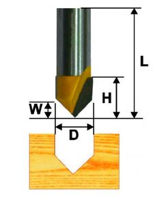 Фреза ЭНКОР (9308) пазовая гальтельная ф.12.7, 90° хв.8мм V-обр.