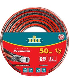 Шланг поливочный RACO PREMIUM 1/2″, 50м 40атм пятислойный, усиленный двумя слоями армирования (40300-1/2-50)