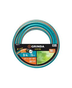 Шланг поливочный GRINDA PROLine EXPERT 5 3/4″, 15 м, 30 атм, пятислойный, плетёное армирование (429007-3/4-15)