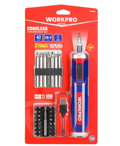 Отвертка аккумуляторная, 3,6 Вольт, с набором бит 41 шт WORKPRO
