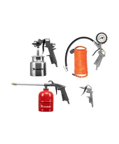 Набор пневмоинструмента Matrix, 5 предметов, быстросъемное соед., краскорасп. с нижним бачком