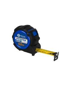 Рулетка КОБАЛЬТ УЛЬТРА 8м х 32мм, обрезиненный корпус, нейл. покр. ленты 0.13 мм, широкий магнит, тройной стопор, блист. Подвес
