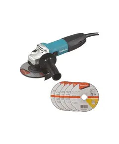 Угловая шлиф.машина MAKITA GA5030RX9, 125 мм, 720 Вт, 11000 об/мин, плавный пуск, функция антирестарта, D-18770 – 5 шт (125х1,2 мм)