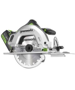 Акк. пила дисковая GREENWORKS GD24CS, б/щет, 185х20 мм, 4500 об/мин, рез 63 мм, 5 Ач, ЗУ, коробка (1500907CUG)