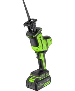 Акк. пила сабельная GREENWORKS GPT-CRS-25, б/щет, 0-3000 об/мин, рез 80 мм, LED, 1х4 Ач, ЗУ, кор. (1200507CUB)