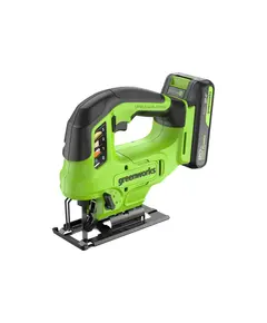 Акк. лобзик GREENWORKS GD24JS90, 24 В., б/щет, 90 мм, 0-3000/мин, 4 ст.маятник, LED, 1х4 Ач, ЗУ, кор (3601707CUB)