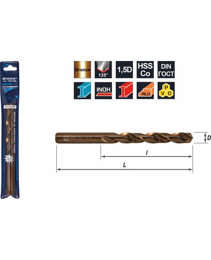 Сверло спиральное по металлу THORVIK, d11.5 мм HSS Co в ПВХ упак., TDB115K5