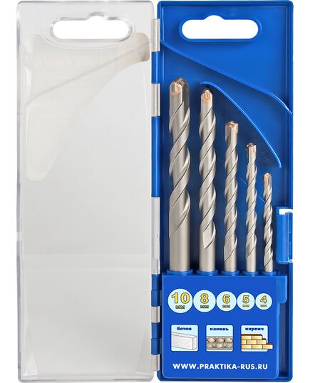 Набор сверл по бетону ПРАКТИКА 5шт 4,5,6,8,10мм ПРО-кассета (640-322) Профи, изображение 3