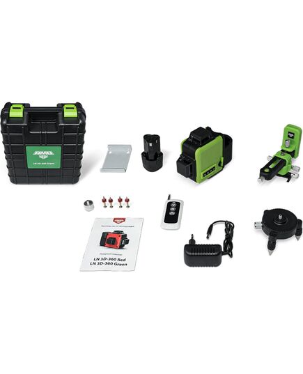 Нивелир лазерный AMO LN 3D-360 GREEN, зелёный луч, кронштейн, пульт д/у, кейс, изображение 6