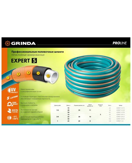 Шланг поливочный GRINDA, PROLine EXPERT 5, 3/4", 25 м, изображение 5