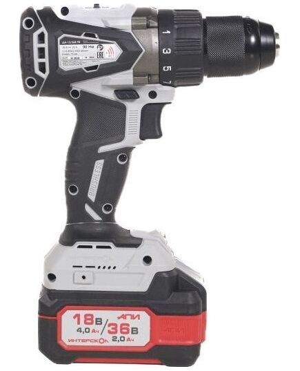 Аккумуляторный шуруповерт ИНТЕРСКОЛ ДА-13/36В 90, бесщеточный, 90Нм, 2х2Ач, ЗУ, кейс, изображение 3