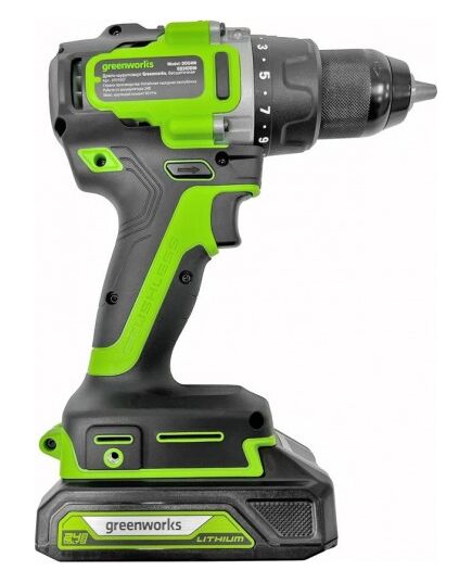 Аккумуляторная дрель-шуруповёрт GREENWORKS GD24DD90, 24В, 90Нм, бесщеточная, без АКБ и ЗУ, изображение 2 от магазина Планета Инструмент Аккумуляторная дрель-шуруповёрт GREENWORKS GD24DD90, 24В, 90Нм, бесщеточная, без АКБ и ЗУ, изображение 2