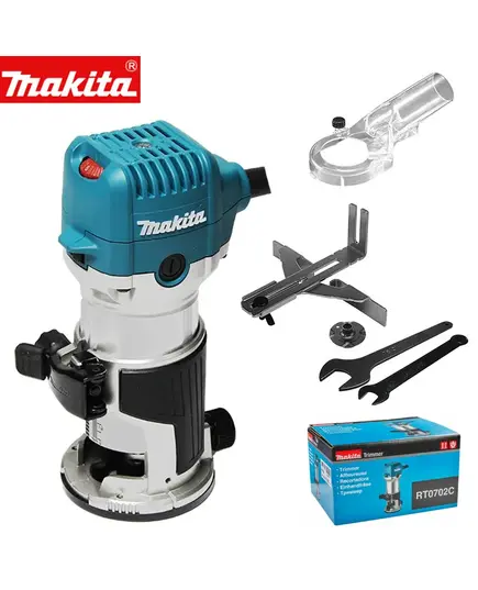 Фрезер кромочный MAKITA RT0702C, 710Вт, 10000-34000об/м, цанга 6 и 8 мм, копир. втулка, паралл. упор, ключ - 2шт