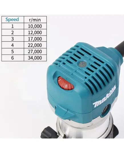 Фрезер кромочный MAKITA RT0702C, 710Вт, 10000-34000об/м, цанга 6 и 8 мм, копир. втулка, паралл. упор, ключ - 2шт, изображение 4