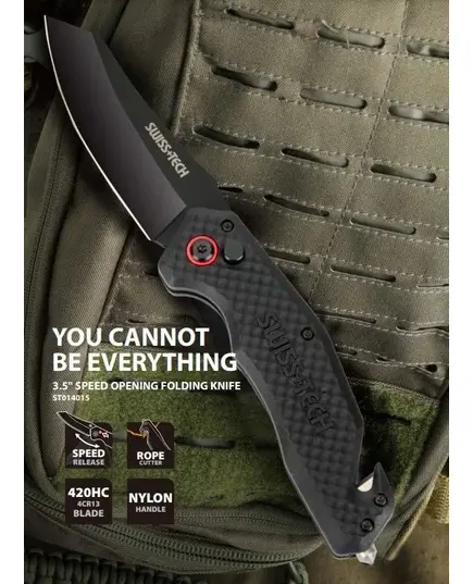 Нож складной SWISS+TECH складной 90мм быстрооткрывающийся, длина лезвия 9см, изображение 4 от магазина Планета Инструмент Нож складной SWISS+TECH складной 90мм быстрооткрывающийся, длина лезвия 9см, изображение 4