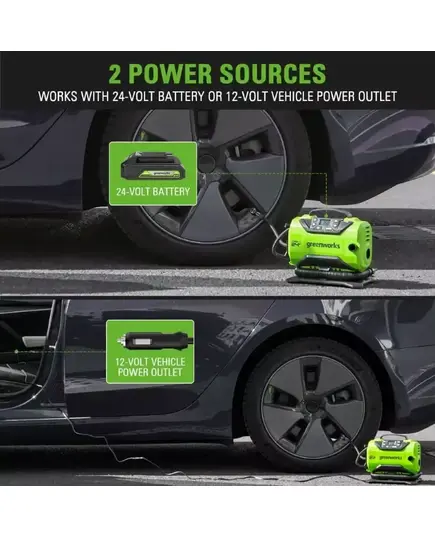 Аккумуляторный компрессор автомобильный GREENWORKS 24V / 12V, (от прикуривателя автомобиля), без АКБ и ЗУ в сумке, изображение 2
