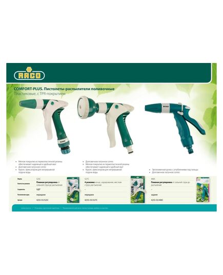 Пистолет для полива RACO 527C, 4 режима, курок спереди, пластиковый с TPR (4255-55/527C), изображение 3