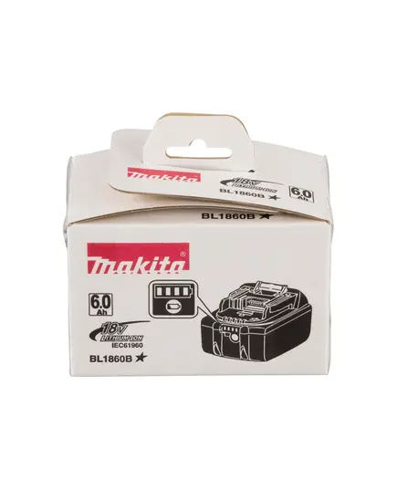 Аккумулятор MAKITA BL1860B (LXT 18В, 6Ач, инд. заряда), полиэт. пакет, 1 шт., 632F69-8, изображение 6 от магазина Планета Инструмент Аккумулятор MAKITA BL1860B (LXT 18В, 6Ач, инд. заряда), полиэт. пакет, 1 шт., 632F69-8, изображение 6