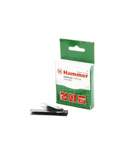 Скобы HAMMERFLEX для степлера 215-001, 12мм ширина 5мм сечение 1.2мм U-образные (тип 28) 1000шт 34001h, изображение 2
