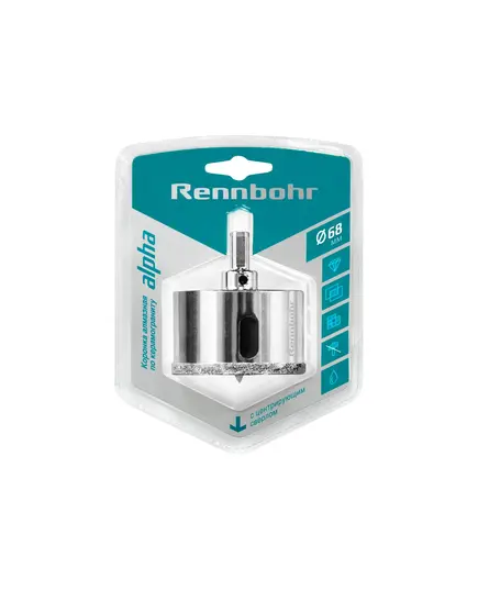 Коронка алмазная RENNBOHR DUO с центрирующим сверлом по керамограниту и керамике 68мм, изображение 2