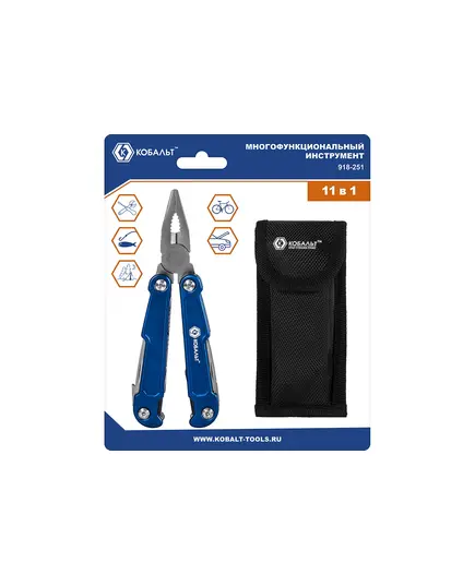 Мультиинструмент КОБАЛЬТ 11 в 1, корпус из нерж. стали, рукоятки из алюминия, чехол для хранения, блистер (918-251), изображение 5