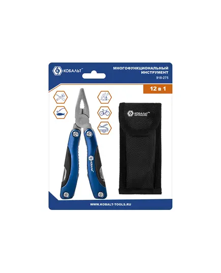 Мультиинструмент КОБАЛЬТ 12 в 1, корпус из нерж.стали, рукоятки из алюминия, чехол для хранения, блистер (918-275), изображение 5