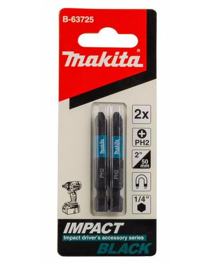 Бита MAKITA PH2, 50 мм, Impact Black Е-form, 2 шт. (B-63725)