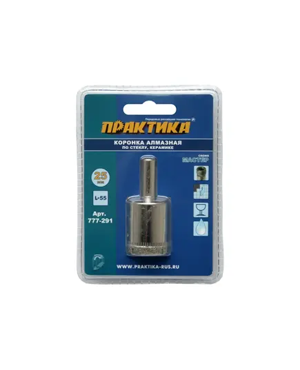 Коронка алмазная ПРАКТИКА по стеклу/керамике 25мм (1шт блистер) (777-291) Мастер, изображение 3 от магазина Планета Инструмент Коронка алмазная ПРАКТИКА по стеклу/керамике 25мм (1шт блистер) (777-291) Мастер, изображение 3