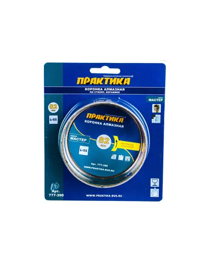 Коронка алмазная ПРАКТИКА по стеклу/керамике 82мм (1шт блистер) (777-390) Мастер, изображение 3