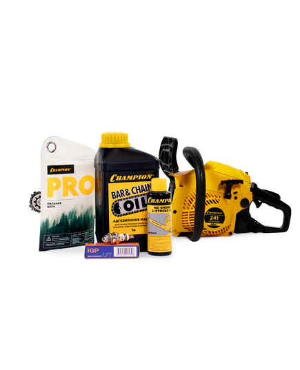 Бензопила CHAMPION 241-16 Акция (Цепь Ch 3/8"-1.3мм-56зв. + Свеча IGP L7T + Смазка для пильной цепи Ch 1л + Присадка к топливу Ch 0.1л), 1.8кВт 16" 1., изображение 5