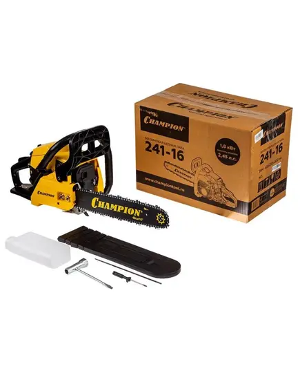 Бензопила CHAMPION 241-16 Акция (Цепь Ch 3/8"-1.3мм-56зв. + Свеча IGP L7T + Смазка для пильной цепи Ch 1л + Присадка к топливу Ch 0.1л), 1.8кВт 16" 1., изображение 6