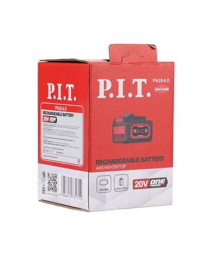 Аккумулятор P.I.T. PH20-6.0, OnePower (40В/20В, 3Ач/6Ач, Li-Ion, индикация заряда, плата), изображение 6