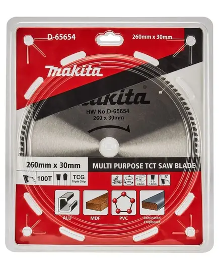 Диск пильный MAKITA 260x30x2.6/1.8x100T, универсальный для алюминия/дерева/пластика