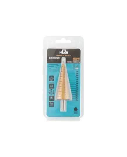 Сверло ступенчатое MOS по металлу, 15 cтупеней, 4-32 мм, HSS-TIN (36384М), изображение 2