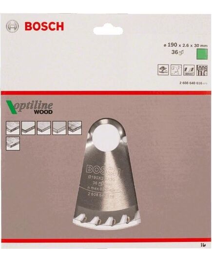 Диск пильный BOSCH 190_30 z36 по дереву (2608640616) OPTILINE, изображение 2