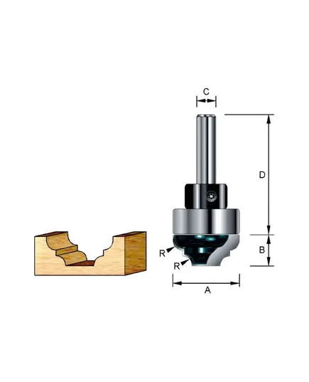 Фреза MAKITA пазовая фасонная 5,55R 35х14,28х12х50х2Т, хвост. подшипник, изображение 2