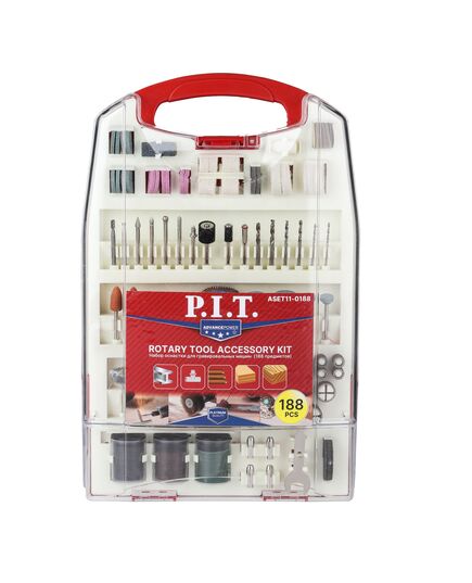 Набор принадлежностей P.I.T. для гравировальных машин 188 предметов, пластиковый кейс (ASET11-0188), изображение 4