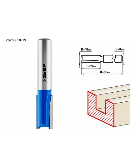Фреза ЗУБР пазовая прямая ф.10 х19мм хв. 8мм H-52мм (28753-10-19), изображение 4