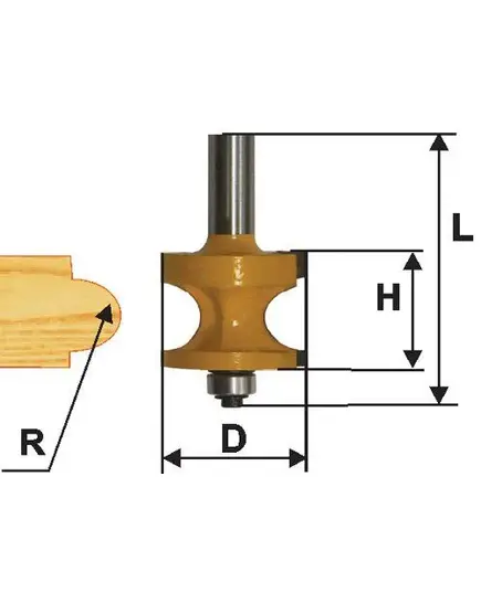 Фреза ЭНКОР кромочная полустержневая ф.31.8 x44.5мм хв.12мм R9,5мм подшипник 12.7мм (10558э), изображение 4