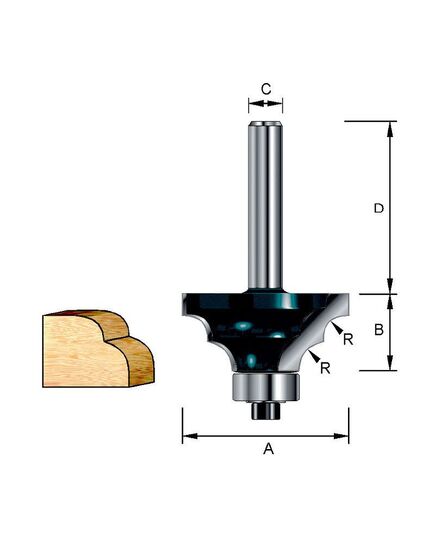 Фреза MAKITA кром. калевочная "Двойное скругление" 3,97R 28,6х12,7х8х32х2Т, изображение 2