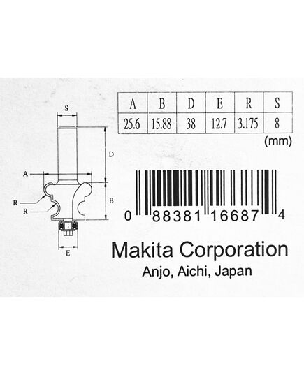 Фреза MAKITA кром. фигурная 25.4х15,9х8х38х2Т, изображение 3