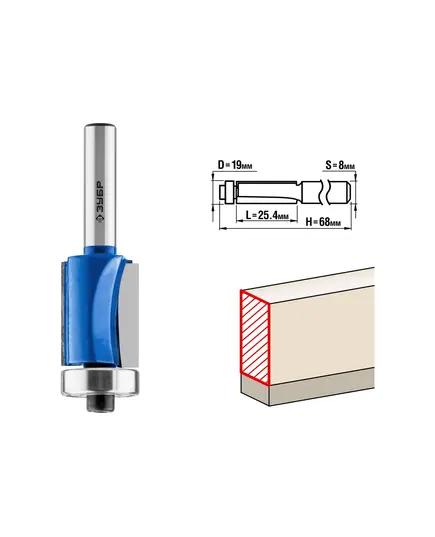 Фреза ЗУБР кромочная прямая ф.19 x25.4мм  хв. 8мм с нижним подшипником (28727-19-25.4), изображение 4