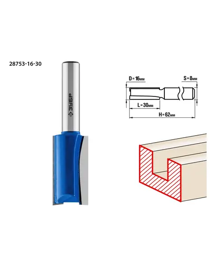 Фреза ЗУБР пазовая прямая ф.16 х30мм хв. 8мм H-62мм (28753-16-30), изображение 3