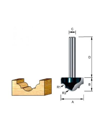 Фреза MAKITA паз. фасонная "Классическая" 8,73R 38,1х22,2х12х38x2T, изображение 3