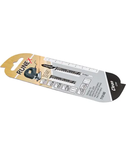 Пилки для лобзиков RUNEX, 75x50мм 20з/д(древес.,ламинат,ДСП,пласт h=2-20mm) чист.фигур распил.Т101АО 2шт/уп, изображение 2