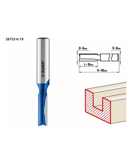 Фреза ЗУБР пазовая прямая ф. 6 х19мм хв. 8мм H-50мм (28753-6-19), изображение 3