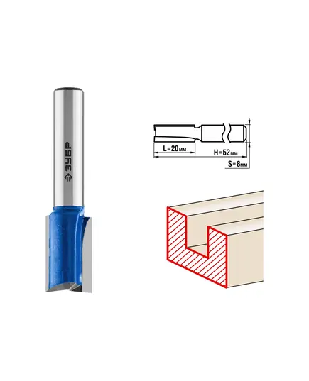 Фреза ЗУБР пазовая прямая ф.12 х19мм хв. 8мм H-52мм с нижними подрез. ножами (28755-12-19), изображение 4