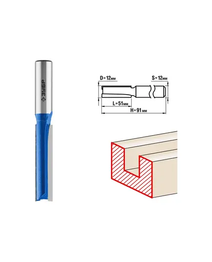 Фреза ЗУБР пазовая прямая ф.12х51 мм, хв. 12 мм, H-91 мм (28754-12-51), изображение 4