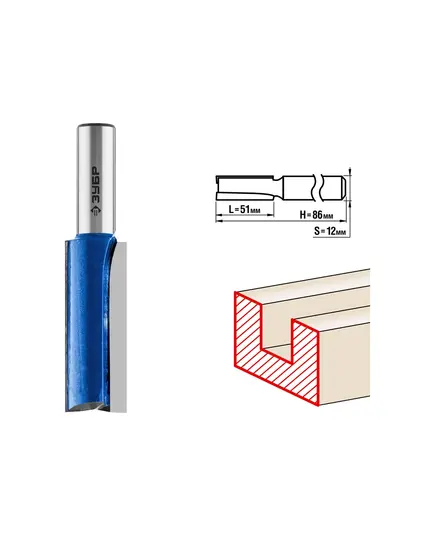Фреза ЗУБР пазовая прямая ф.19 х51мм хв. 12мм H-86мм с нижними подрез. ножами (28755-19-51), изображение 4