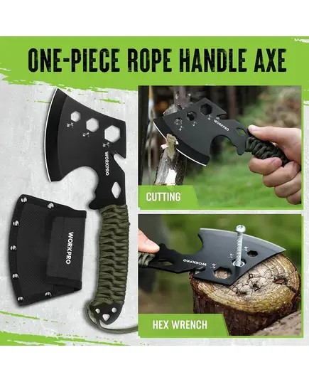 Топор WORKPRO с паракордом, 254 мм, антикоррозийное покрытие лезвия с ключами 3 размеров (WP383002), изображение 3